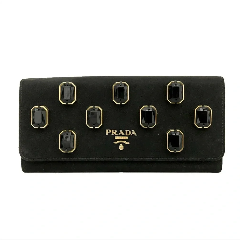 Authentic Rare PRADA Gorgeous black Tessuto Pietre Jeweled wallet - Picture 9 of 9